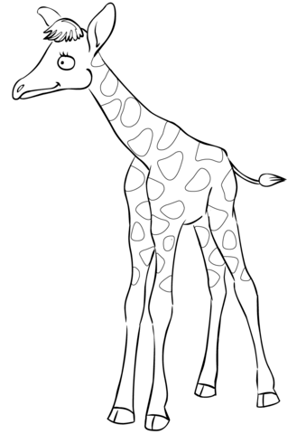 Cute Cartoon Baby Giraffe Coloring Page